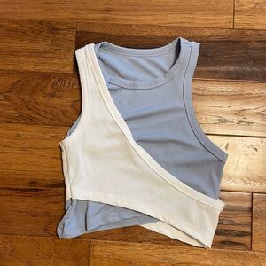 Two-Tone Blue and White Women's Asymmetrical Crop Top